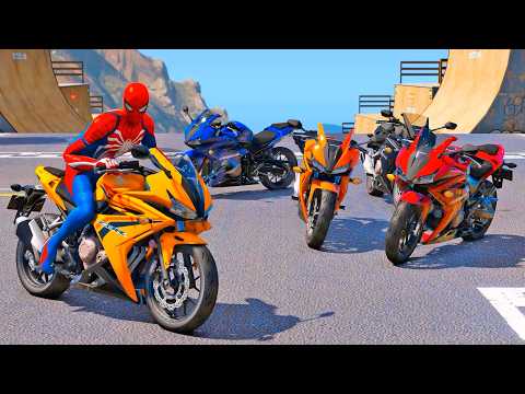 NOVO DESAFIO DE CARROS COM HOMEM ARANHA vs RAMPA LOUCA! ELE CAIU NO MAR ? GTA 5