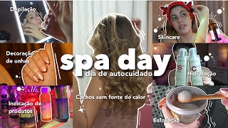 SPA DAY em casa ! 🌸🛁 *autocuidado* | cabelo , skincare, cachos sem fonte de calor , unhas ,…