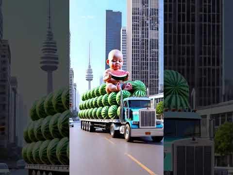 The poor child eats all the watermelons, then flies into the sky! #shorts #aianimation