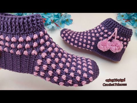 الاكثر طلباً عالفيس بوك هاف بوت كروشيه نسائي بغرزة مميرة Crochet Half boots