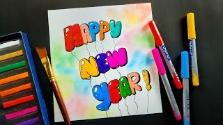 Happy new year Drawing for beginner's How to Draw new year Drawing - New year Drawing- step by step