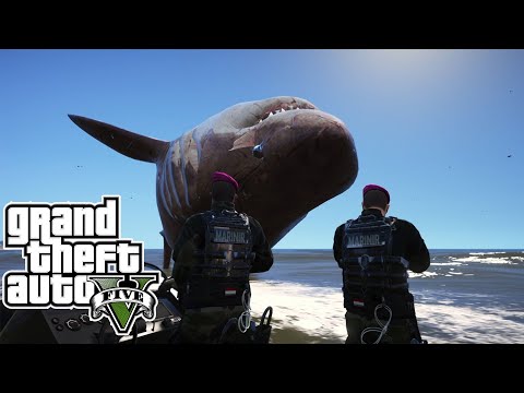 Latihan Pasukan Marinir Diserang Hiu Megalodon || GTA 5 Mod Indonesia