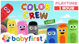 Learn Colors with Giant Plush Crayons | Soft Toys for Kids | Color Crew Live | 1 Hour | Baby First