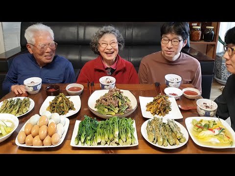 두릅 잔치 열렸네~! 직접 키운 두릅 먹방 (두릅전, 두릅된장무침, 두릅소고기볶음, 맥반석계란, 오이배추물김치) Fatsia Sprouts / Korean Food Recipes