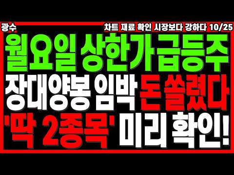 급등 대장주 주가전망) 월요일 상한가 급등주 장대양봉 임박 '딱２종목' 미리 확인! | 급등주 관련주 주식전망 주도주 추천주 디에스경제타임즈 광수