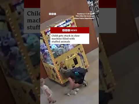 Moment child gets stuck inside a claw machine. #Rescue #ClawMachine #BBCNews