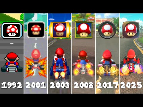 Evolution of Mushroom item in super mario kart games (1992 to 2025)