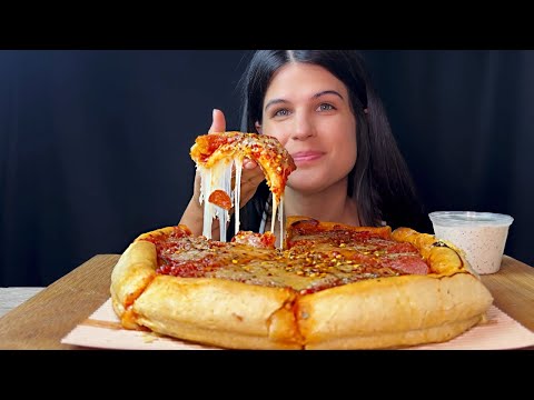 PEPPERONI DEEP DISH PIZZA | MUKBANG | ASMR | EATING SOUNDS