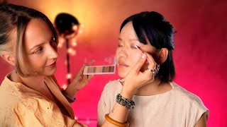 ASMR soft spoken bridesmaid trial look ✨ up-do hair styling, glowy make up and finishing touches