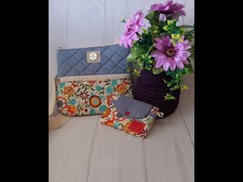 Bolsa feminina tiracolo casual tecido jeans-floral amarelo acompanha mini carteira