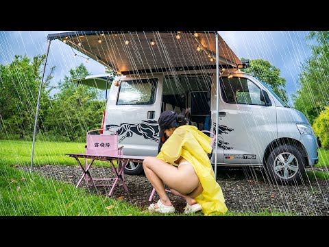 Rainstorm in Mountains - Camping Van Adventure | ASMR 4K