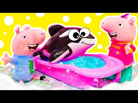 George e Peppa Resgatam uma Orca na Poça.  Vídeo Infantil