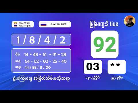 6/25/2025 ညနေပိုင်း တိုက်ရိုက်ထုတ်လွှင့်မှု‌ #2nd #2dlive #ahkyan  #live #2dmyanmar #lotterylive