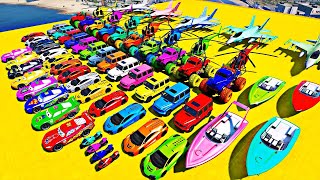 GTA V Spider-Man 2 🥽 New Epic Stunt Challenge With Super Racing Cars Motorcycles Helicopters & Boats