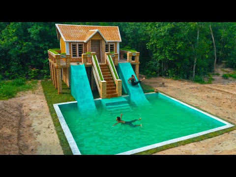 90Days Building Underground two-story House with water Slide To Swimming Pool