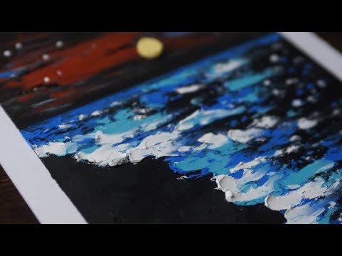 Soft oil pastel drawing - Night Ocean | Easy art