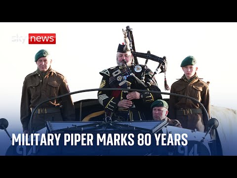 D-Day: Military piper marks 80 years since moment UK personnel landed on Gold Beach