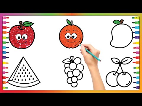 Learn FRUITS , Painting and Colouring for Kids & Toddlers | #apple #mango  #watermelon  #orange 🍒 🍏