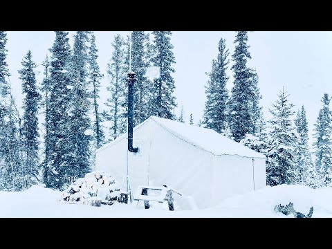 -34C WINTER CAMPING in a HOT TENT *HEAVY SNOW*