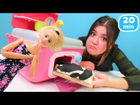 İrem ve Barbie ile yemek yapma oyunları: Börek yapalım ve kafede çalışalım! Kız oyunları.