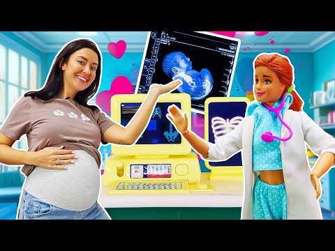 Katy and Barbie doll visit the doctor's office for a friendly check-up in video for kids.