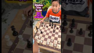 Chicken tries to run but i put it in my pan #chess #chessgames  #boardgames