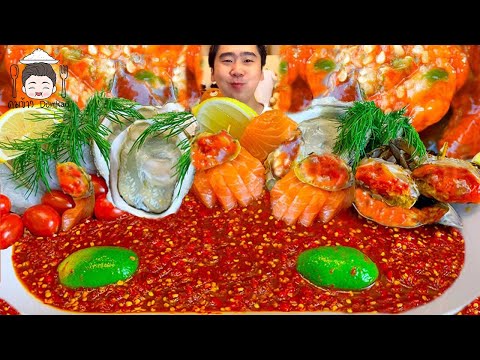 รวมทะเลสดพรีเมียม 2 กิโล แช่น้ำปลาร้า พริก 100 เม็ด กุ้งสด หอยนางรมยักษ์ ปูไข่ดอง แซลมอน | ดมข้าว