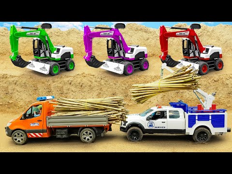 Excavator vs Giant Wood Pile! Construction Team Building a Sand Bridge