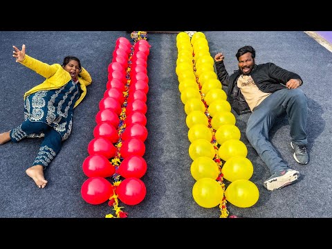 Sister vs Brother Balloon Popping Race and Cup Pyramid Race Game and Win Money