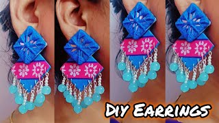 Handmade Mirror Embroidery Earrings | Fabric & Thread Work Earrings | Ethnic Boho Dangler