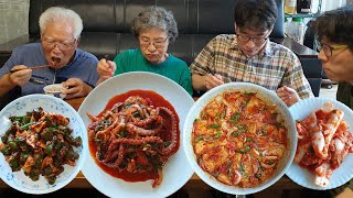 군침도는 매콤한 밥도둑~! 낙지볶음 먹방 (얼큰 두부조림, 아삭이고추 양파 된장무침) Spicy Octopus Stir-fry & Korean Side Dishes Mukbang