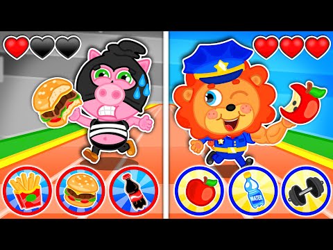 LeonCito | La policía enseña hábitos alimenticios saludables | Dibujos animados | Video Para Niños