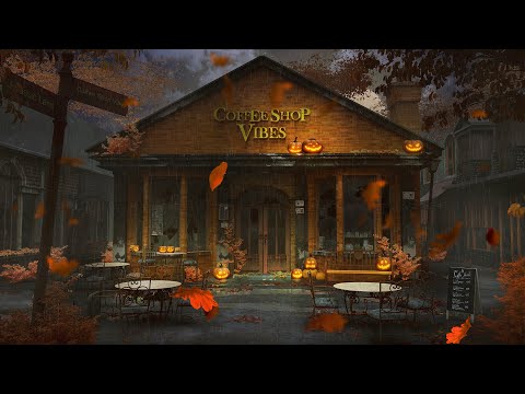 Haunted Coffee Shop - Halloween Ambience with Spooky Jazz Music and Rain Sounds