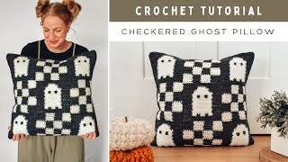 Checkered Ghost Pillow Crochet Pattern - How to Crochet a Halloween Ghost Pillow
