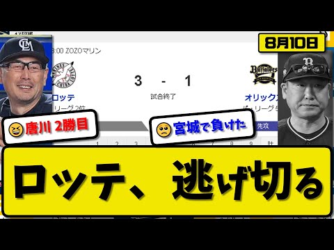 【2位vs5位】ロッテマリーンズがオリックスバファローズに3-1で勝利…8月10日接戦逃げ切りで2位キープ…先発唐川6回1失点2勝目…佐藤&石川&髙部が活躍【最新・反応集・なんJ・2ch】プロ野球