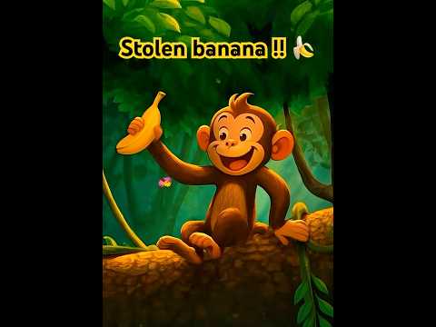 Oh no! Melo lost his banana!🍌😱 Will he get it back?! #monkey #animals #banana #animation  #shorts