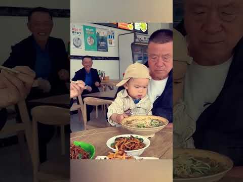 Little Boy Took the Noodles from Dad for Grandpa 🥰❤️