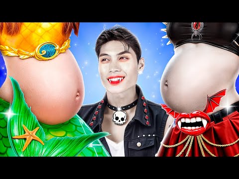 Les Super-héros attendent un Bébé ! Une Sirène enceinte et un Vampire dans la Vraie Vie !