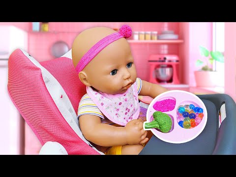 Baby Annabell doll goes shopping and chooses a new plate and a pacifier for the baby.