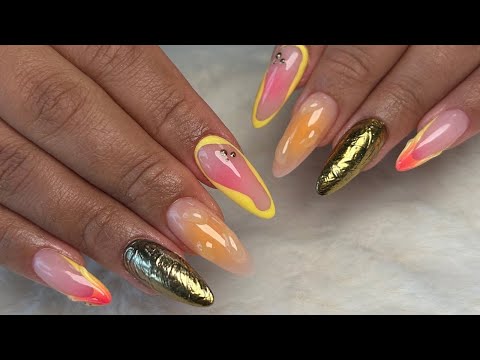 HOW TO: Abstract Nail Design with Chrome and 3D gel | FULL SET ACRYLIC