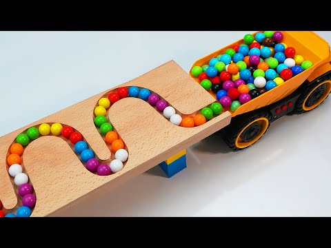 Marble Run ASMR Race ☆ HABA Slope & Dump Truck Excavator Ambulance Forklift Garbage Truck Tractors