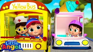 Wheels on the Yellow Bus | Little Angel | 🚌Wheels on the BUS Songs! | 🚌Nursery Rhymes for Kids