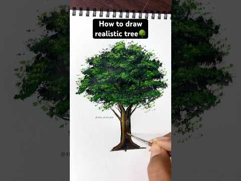 Tutorial : How to draw realistic tree🌳 #Shorts #Trending