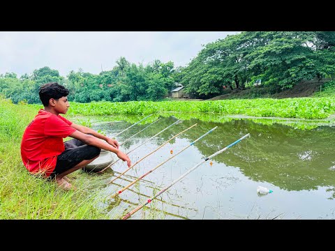 Unique Fishing Videos || Small Boy Catch Fish With Bamboo Tools Hook In The Village River