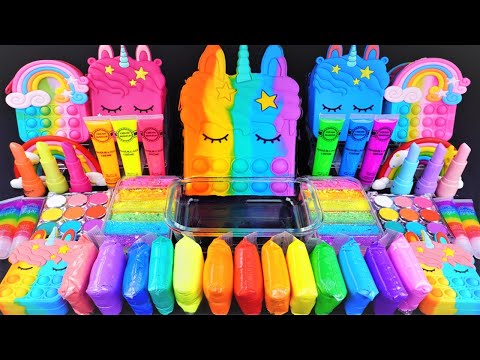 ASMR Unicorn Rainbow Slime mixing Eyeshadow,Glitter &Random things into slime #Satisfying #slimeasmr