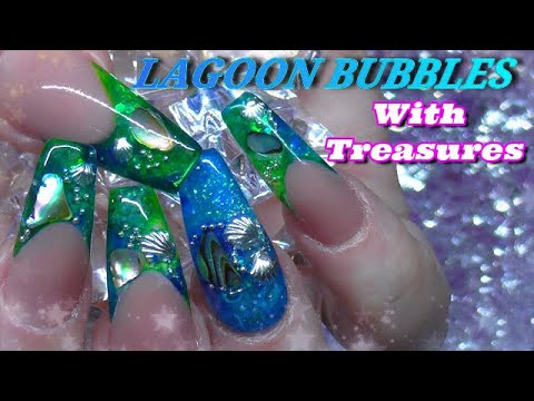 LAGOON BUBBLES ~ JELLY GEL & ACRYLIC NAILS USING PAUA SHELL | MISTAKES LEFT IN | ABSOLUTE NAILS