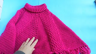 Woolen Crochet Poncho for girls/ crochet poncho for women tutorial/crochet High Neck winter poncho