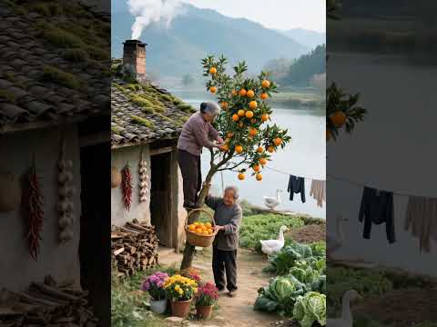 Picking Oranges Together | Grandma Climbs Grandpa Supports #peacefulmoments #scenery #villagelife