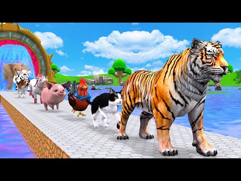 Paint Animals Duck,Cow,Tiger,Gorilla,Elehant,lion,hippo, 3D Animal Fountain Crossing Transformation