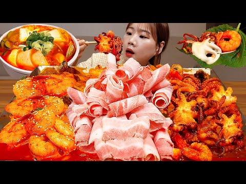 🐙직접만든 쭈대새! 쭈꾸미 대패 새우볶음🥘 콩불 땡겨서 만든 쭈꾸미대패새우볶음 먹방 SPICY Seafood MUKBANG ASMR EATINGSHOW REALSOUND 한식 요리